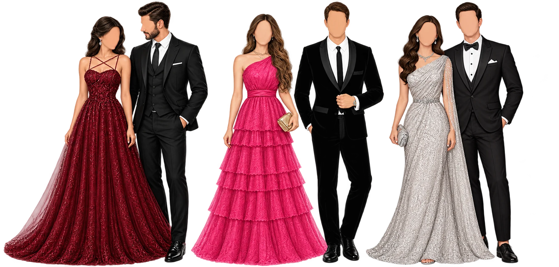 Exemplos de trajes black tie para senhores e senhoras